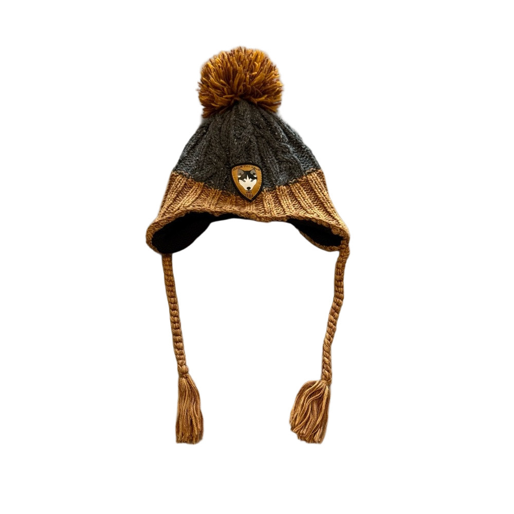Deux‎ par Deux Kids Charcoal Mustard Pom Pom Hat
